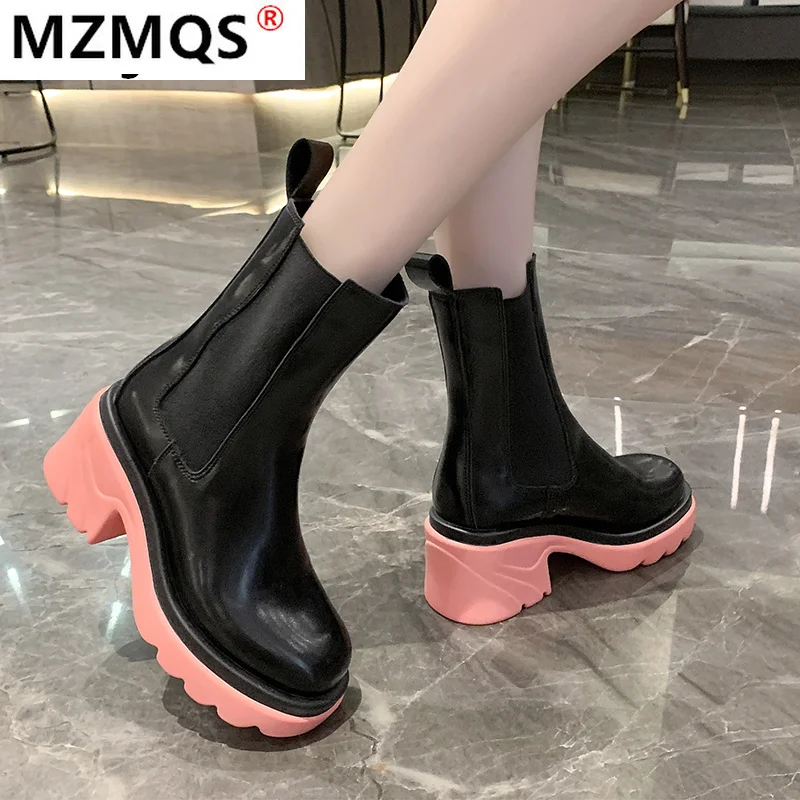 

Женские Модные осенние сапоги 2021 на платформе с круглым носком пикантные повседневные ботинки челси женские эластичные простроченные сапо...