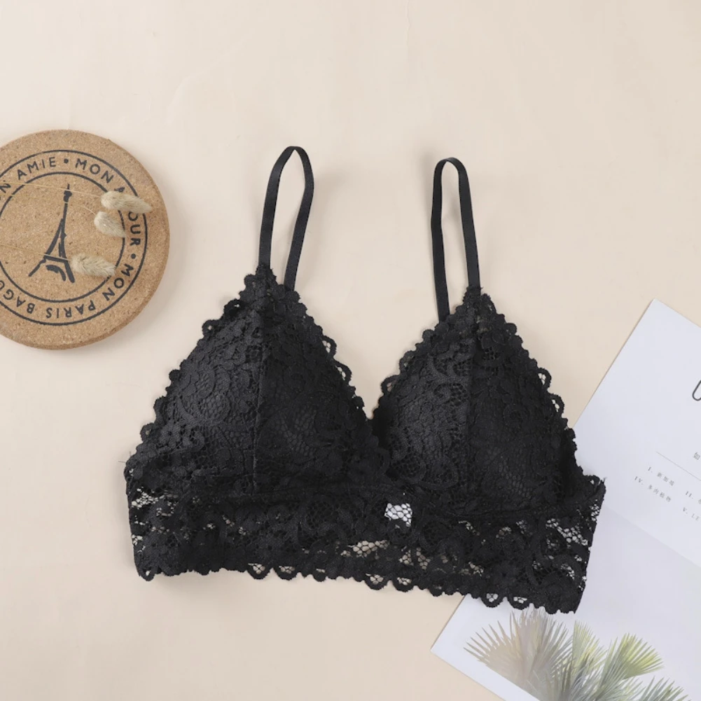 

Women Lace Bras Underwear Sling Lingerie Wirefree Bralette Soft Thin Straps Brassiere Female Intimates