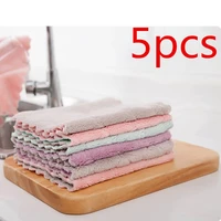 5pcs kitchen anti grease wiping rags efficient super absorbent microfiber cleaning cloth home washing dish towel