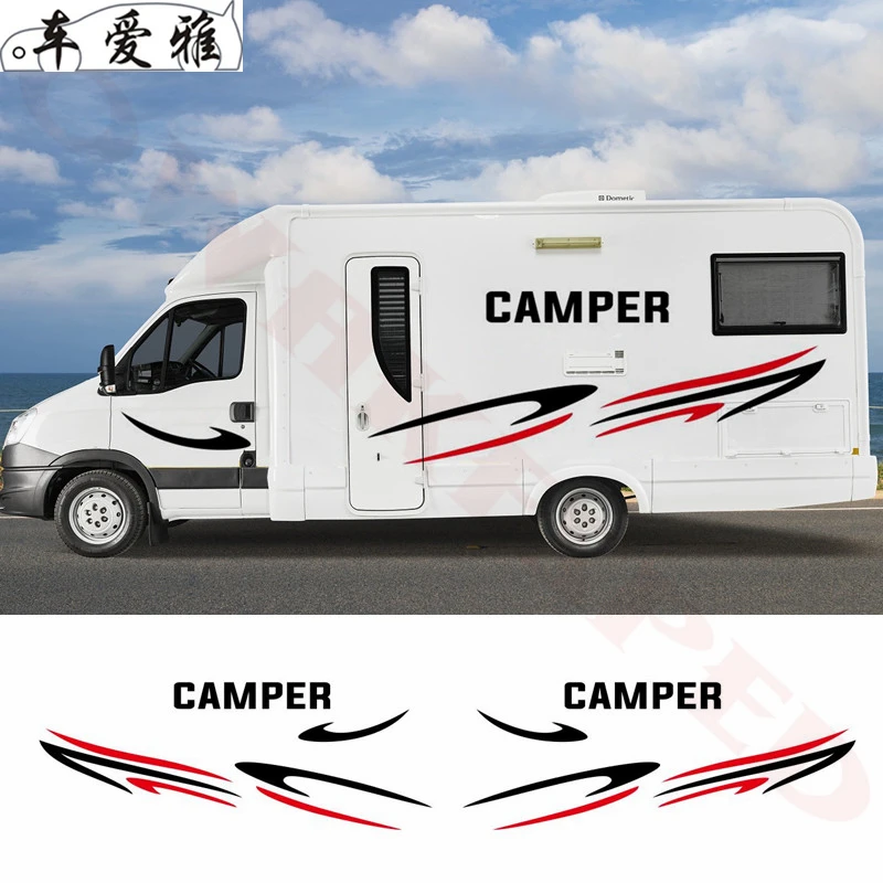 

1set Both Side Body Stickers Car Styling Sport Stripes Vinyl Decals For Motorhome Caravan Travel Trailer Horsebox Camper Van