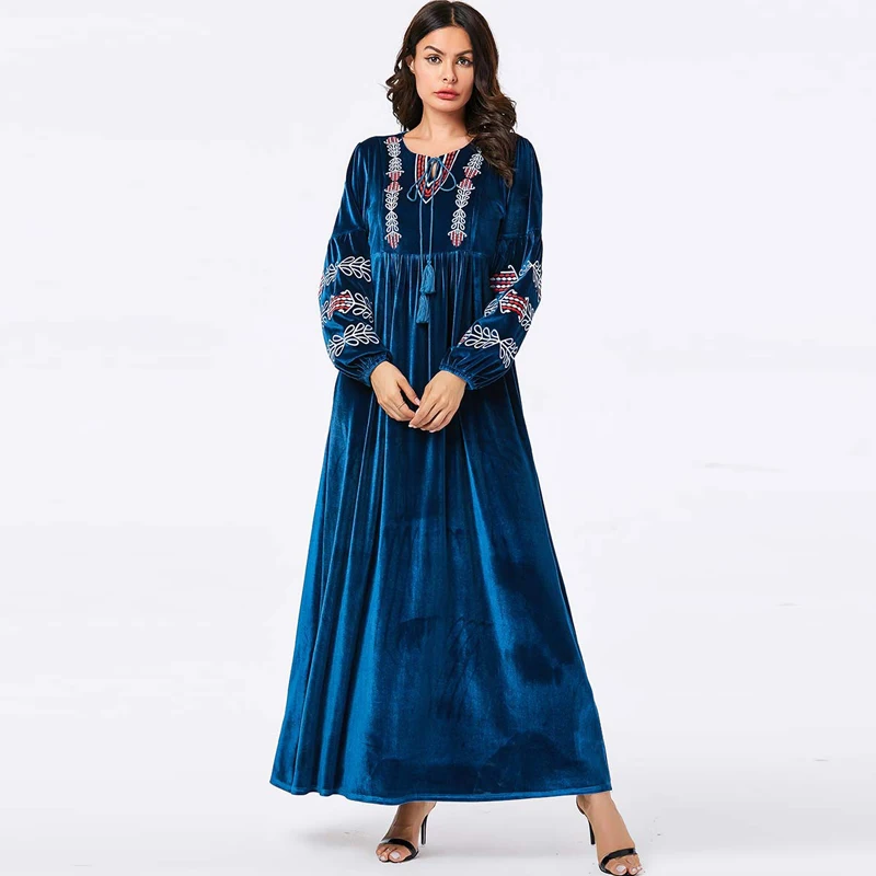 Вельветовые платья арабес абайя Турция исламское арабское Макси мусульманское
