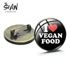 Азиатских с надписью I Love может перерабатывать металлическая брошь Будьте здоровы вегетарианские серии художественное стекло значок на булавке модные куртки с принтом в виде героев мультфильмов, аксессуары для одежды