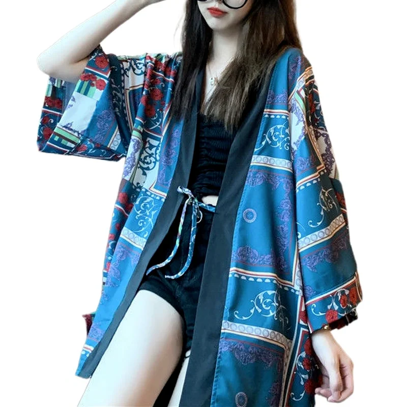 

Женское шифоновое кимоно с цветочным принтом и длинным рукавом