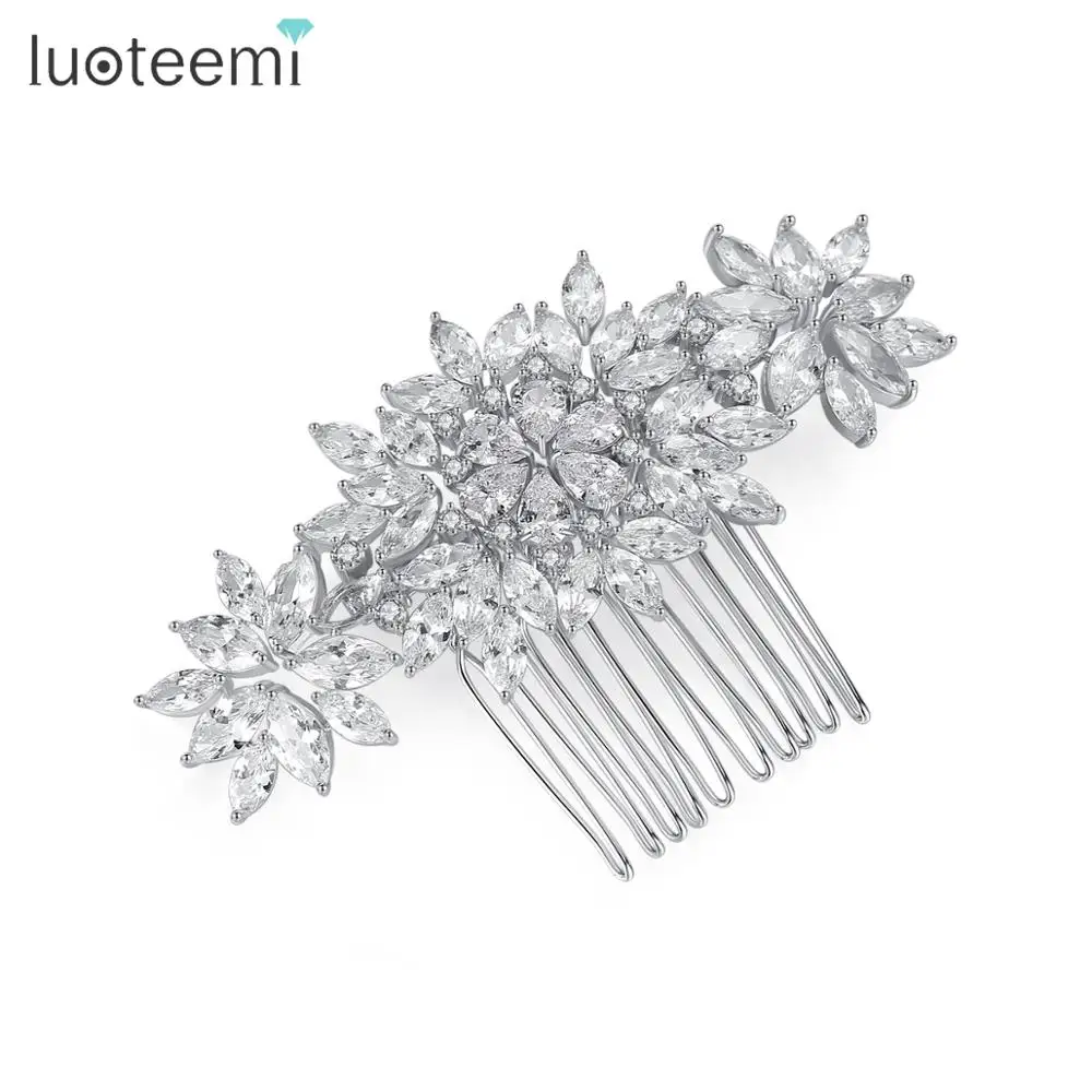 LUOTEEMI, роскошный дизайн, цветок, аксессуары для волос, модные ювелирные изделия, высокое качество, чистый кубический циркон, тиара для невесты, свадьбы