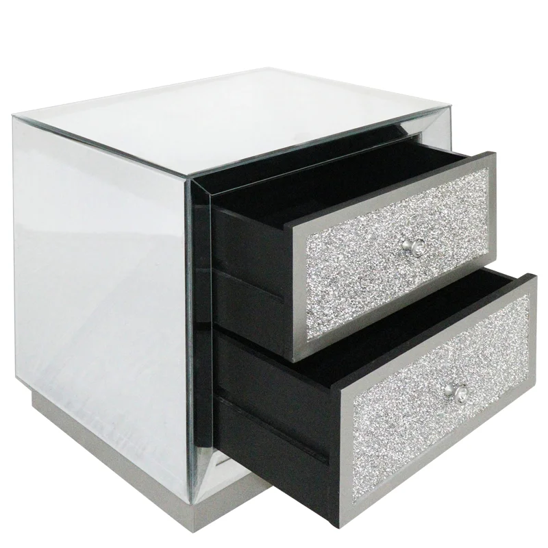 2021 Mirrored Bedside Table 2 two Drawer Cabinet Glass side Nightstand Bedroom Sets Wholesale | Мебель