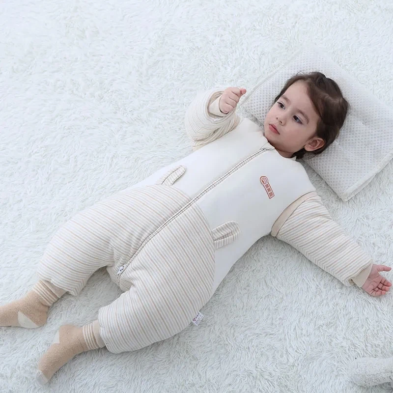 

Children Autumn Winter Thickened One Piece Pajamas Baby Detachable Sleeves Split Sleeping Bag Toddler Anti-kick Quilt Pajama