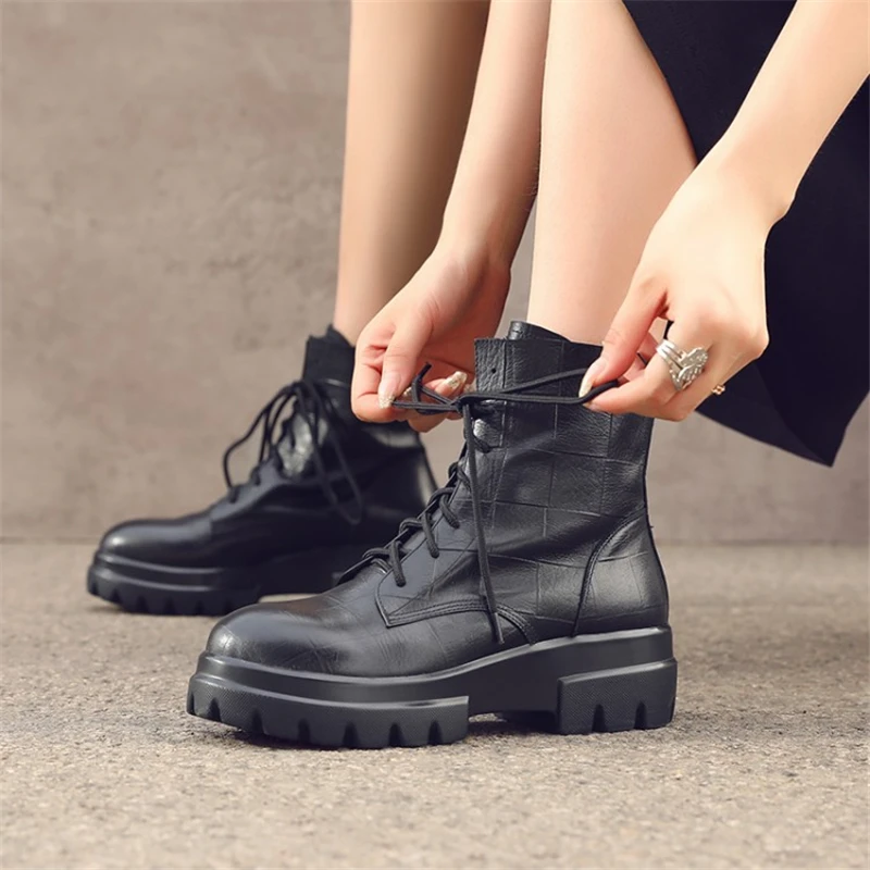 Ботильоны на платформе Женская Повседневная модная обувь из натуральной кожи