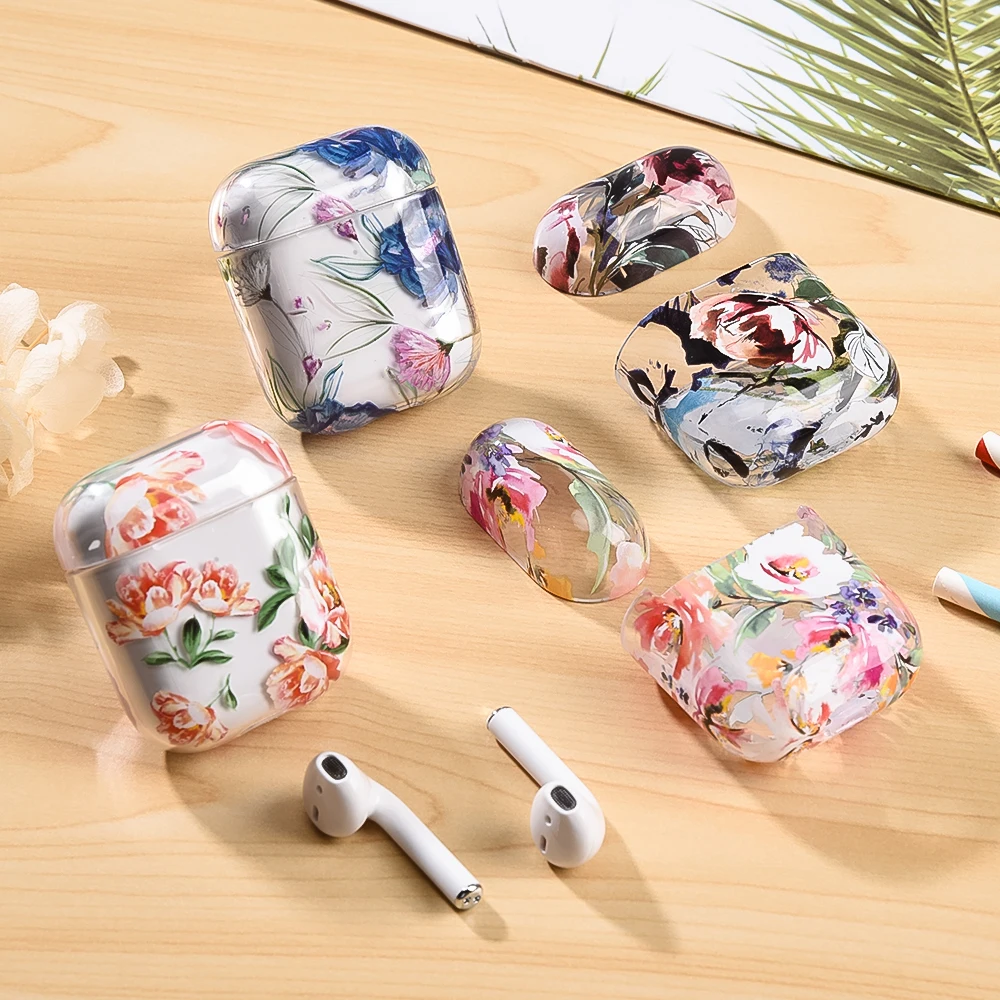 

Чехол для Apple Airpods 1 2, водонепроницаемый, с рисунком цветов