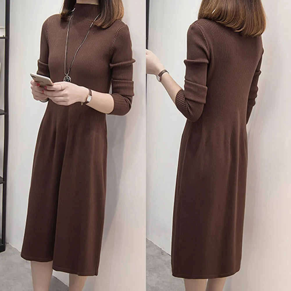 Осенне-зимнее женское свободное Повседневное платье с круглым вырезом и длинным