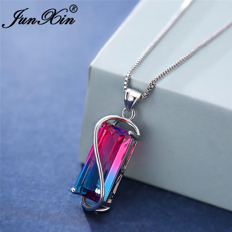 Mystic Радужный огонь Кристалл прямоугольный камень кулон ожерелья для женщин