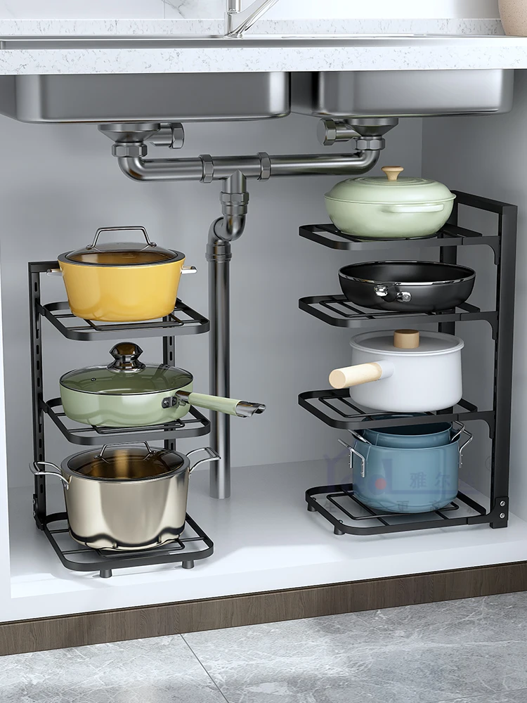 

zq Kitchen Pot Rack Multi-Layer Storage Rack Narrow Slit Frame Countertop Corner Pot Set Sink Layered Storage in Cabinet
