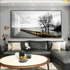Горизонтальный уличные пейзажные большой художественный плакат на холсте росписи Черный и белый промышленный Стиль мост Шанхай воды printing120X60