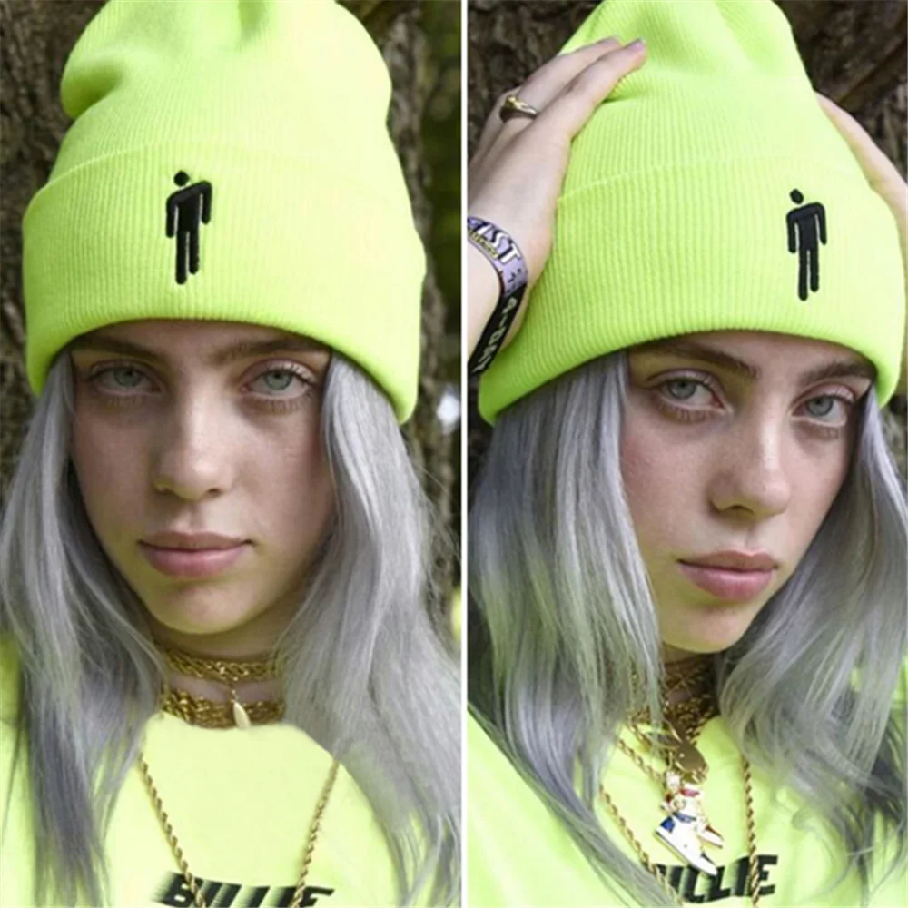 Billie Eilish Beanie, 15 цветов, вязаная зимняя шапка, одноцветная, в стиле хип-хоп, вязанная шапка Skullies, шапка, аксессуар для костюма, подарки, теплая зимняя шапка
