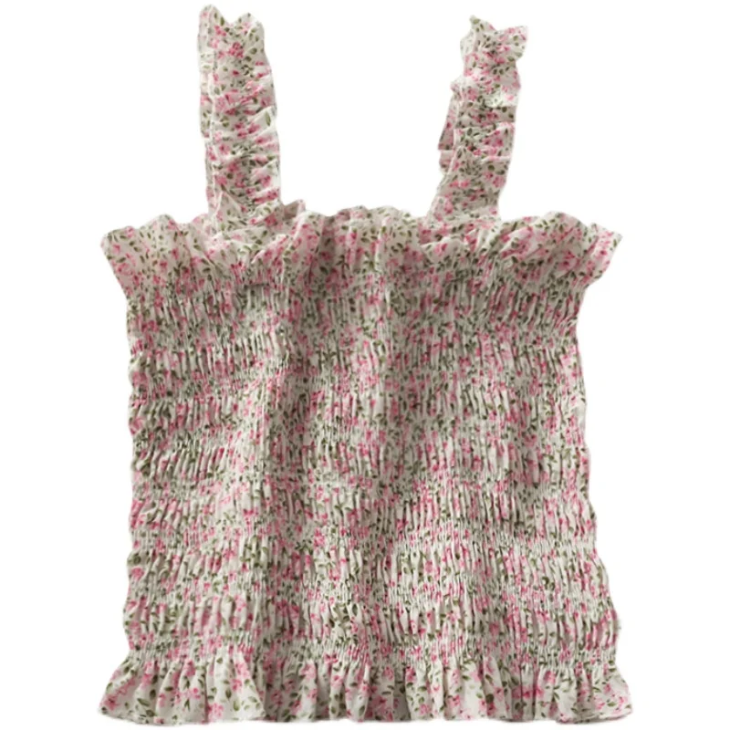 

2021 New Summer Women Tank Tops Crop Tops Chiffon Floral Sexy Off Shoulder Top Stringy Selvedge Lady Short Cute Crop Top