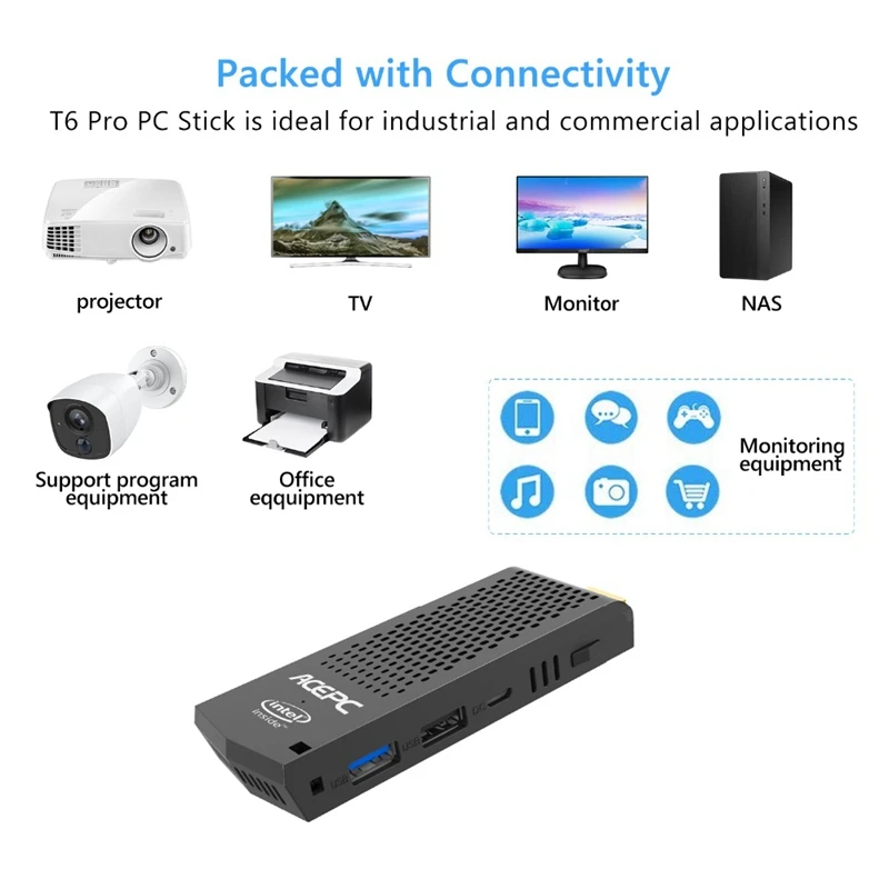 T6 Pro Stick мини ПК карманный компьютер Безвентиляторный Windows 10 4 Гб Ram 64 Rom Intel Atom X5 Z8350 4K