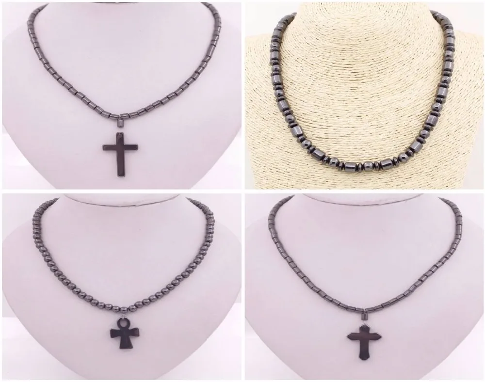 

Natural Black Magnetic Hematite Cross Pendant Necklace 17.5" Magnet Therapy