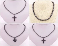 natural black magnetic hematite cross pendant necklace 17 5 magnet therapy