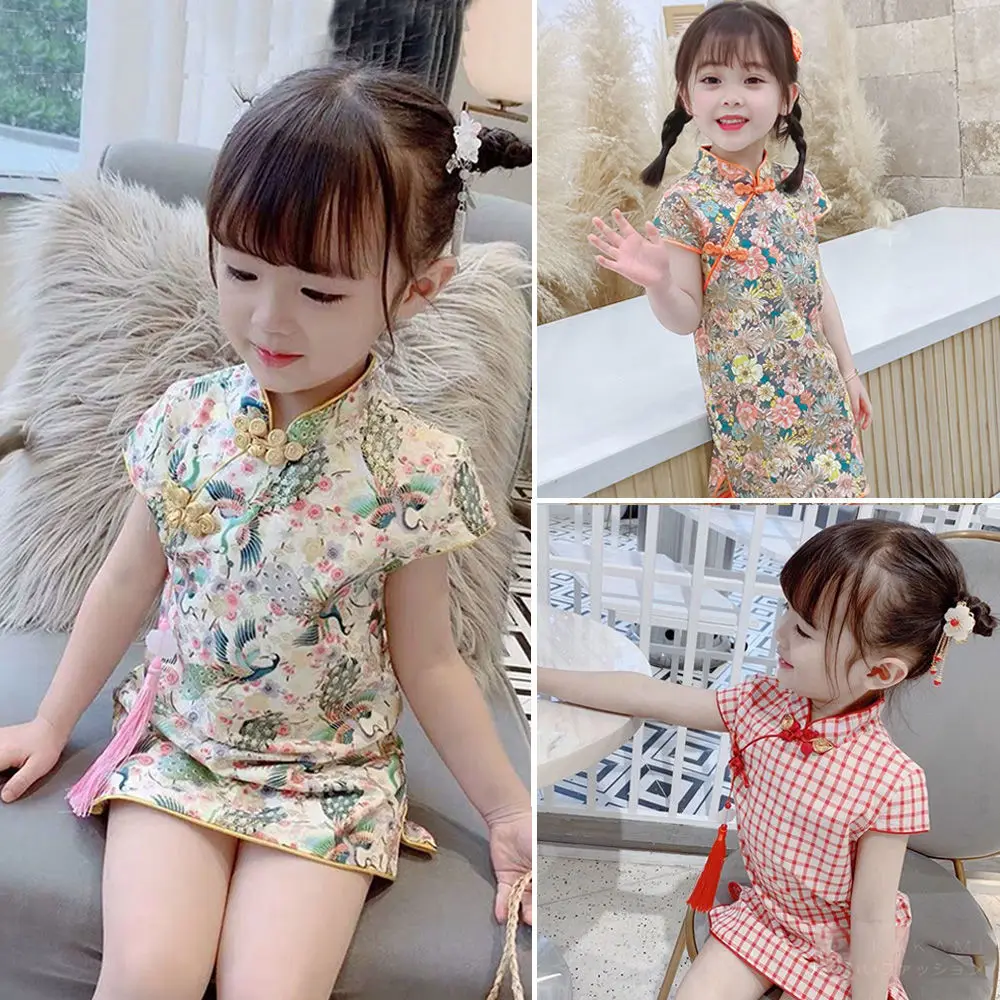 

Children's clothing girls 2021 spring and summer new children's slim cheongsam dress princess dress Chinese style retro dress