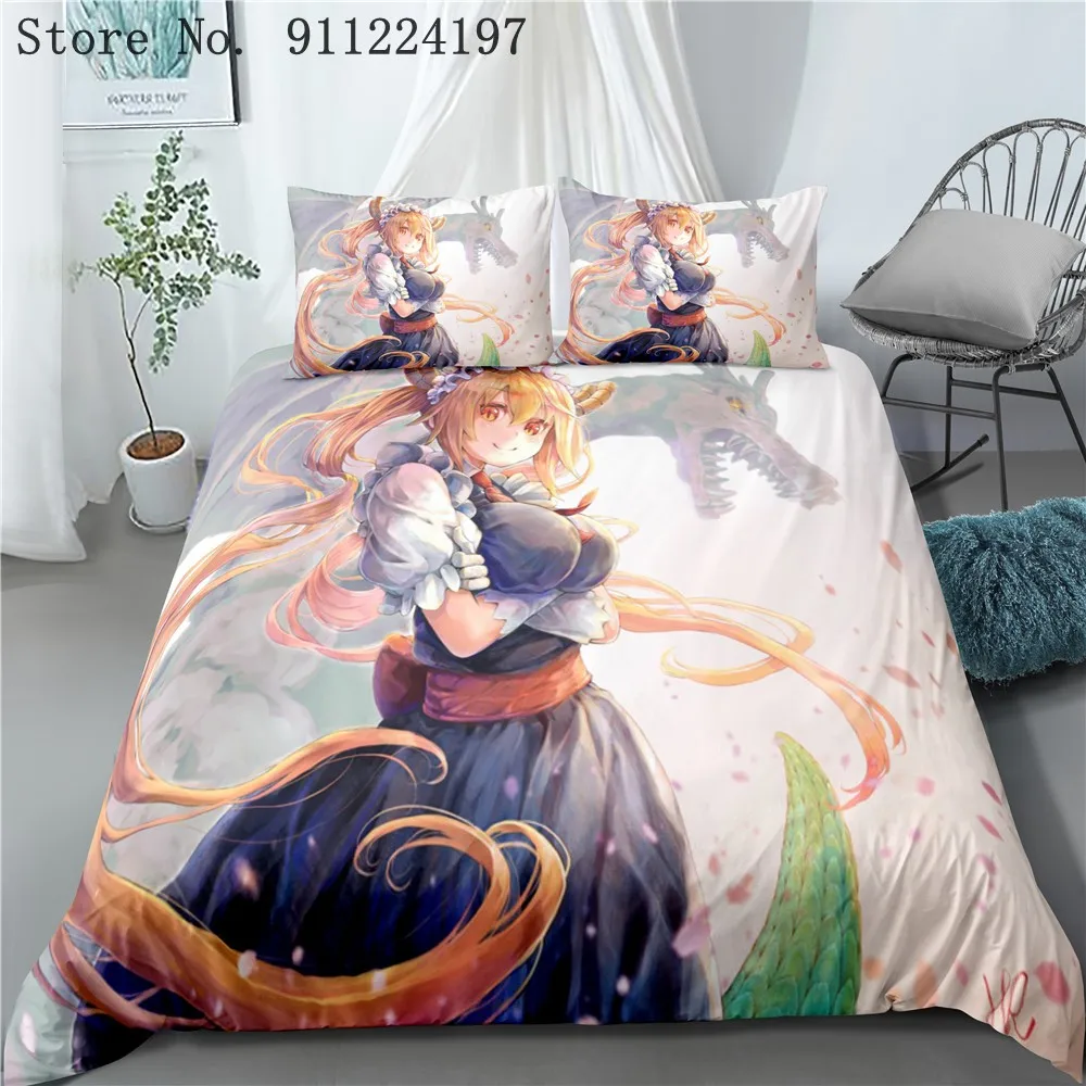 

Cute Miss Kobayashi's Dragon Maid 3Pcs/Set Bedding Set Sheet Children Room Bed Sheet Pillow case Bedding Set Queen Anime Cartoon
