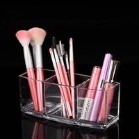 3 compartment clear ps makeup brush tool cosmetic makeup storage box case make up brush holder table organizer make up tool
