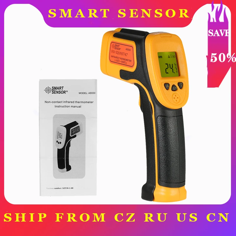 Цифровой ИК-термометр AS530 лазерный Бесконтактный измеритель температуры с ЖК