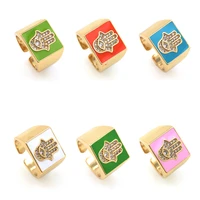 enamel square ring hmasa hand ring fashion adjustable opening ring ladies jewelry cubic zirconia ring statement