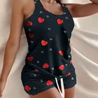 Пижама женская, ночная рубашка с оборками и воланами, с принтом сердца, комплект домашней одежды, нижнее белье-шорты