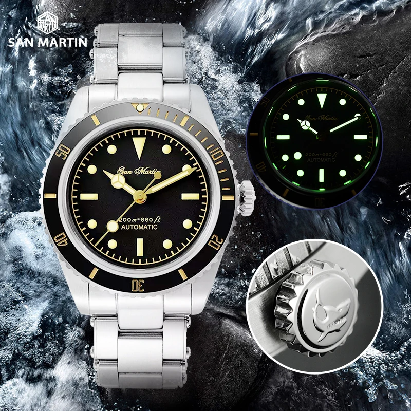 

San Martin Men Automatic Watch Water Ghost Luxury Sapphire NH35 Mechanical Watches 200m Waterproof Luminous Diver Watch