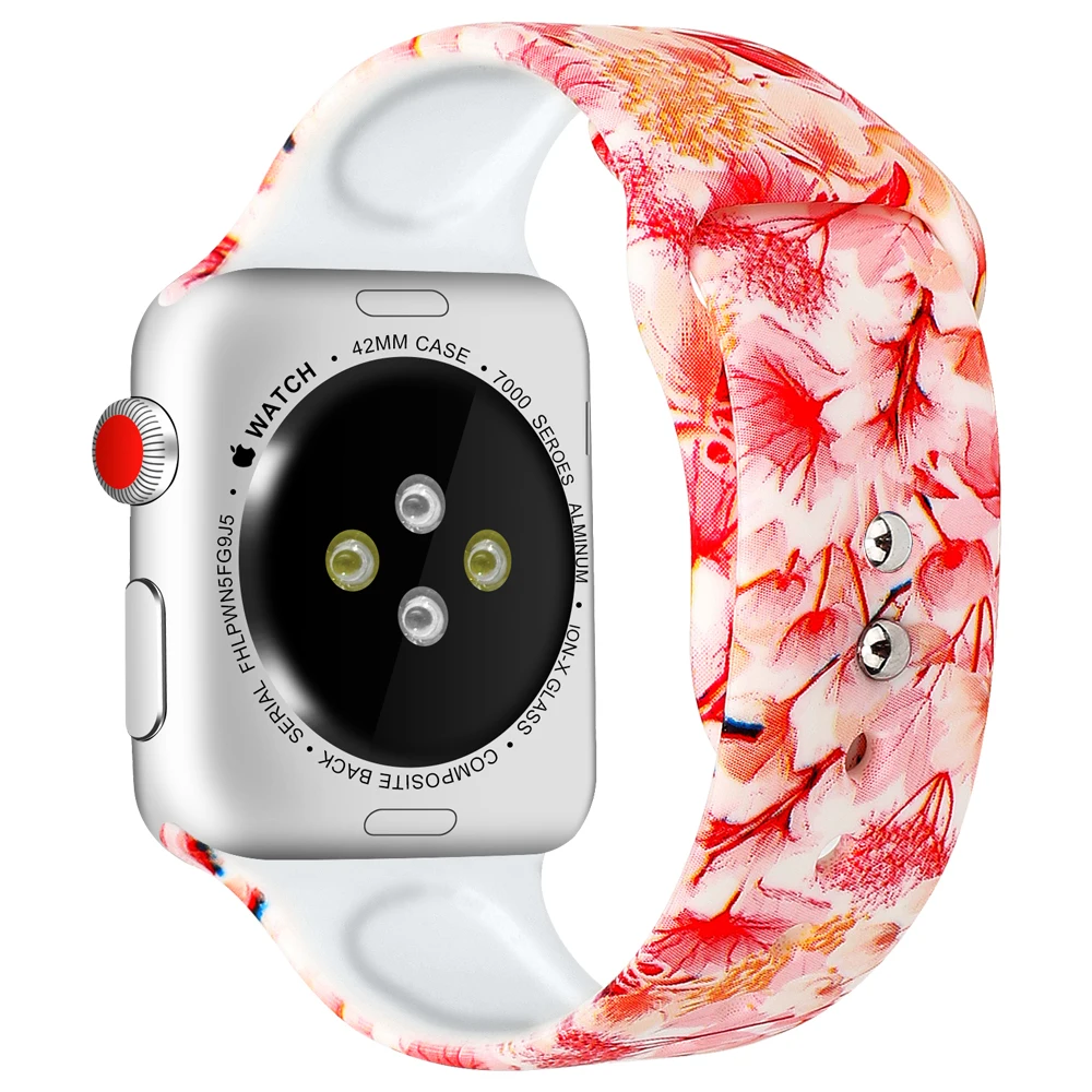Ремешок силиконовый для Apple Watch Band 38 мм 42 40/44 аксессуары наручных часов с принтом
