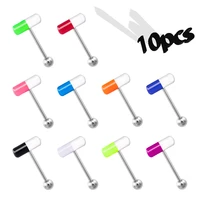 10 50pcs capsule pill tongue rings acrylic stud piercing barbell tongue ring bar surgical steel unisex women body jewelry 14g