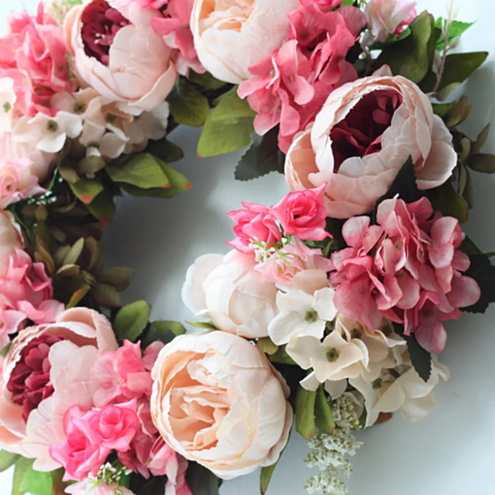 

Door Wreath Flower Garland Artificial Fake Rose Tulip Peony Wreath Window DIY Wedding Decoration Home Wall Hanging Door Decor