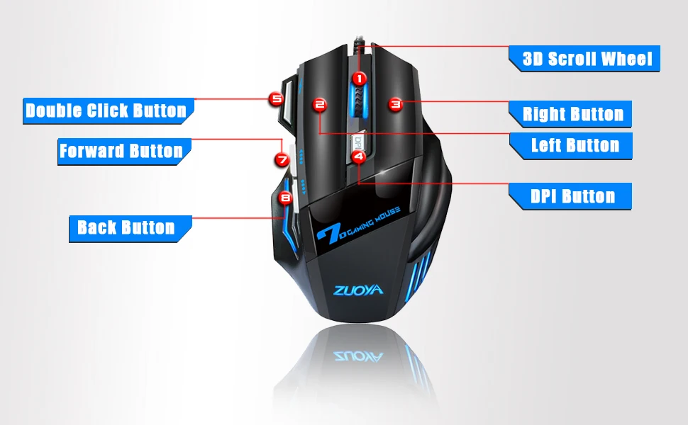 ZUOYA, игровая мышь 5500 dpi, 7 кнопок, светодиодный, оптическая, проводная, USB мышь, мыши, игровая мышь, бесшумная/звуковая мышь для ПК, компьютера, Pro Gamer