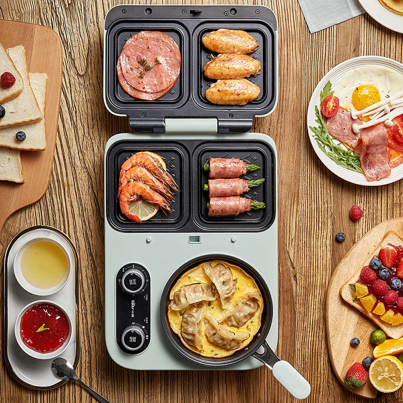 

220V Multi Electric Waffle Baker Machine Non-stick Sandwich Breakfast Making Machine With Cooking Pot And Frying Pan