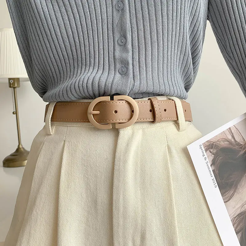 

2021 New Classic Retro Fashion All-Match Leather Light Body Round Buckle Simple Circle Pin Belts For Women Jeans Female