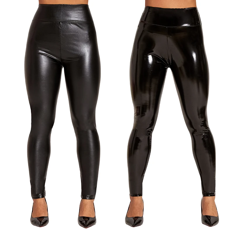 Женские черные леггинсы из искусственной кожи ATHVOTAR пикантные Эластичные