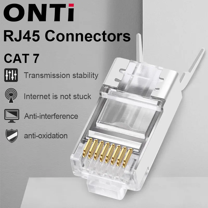 ONTi RJ45 Connector Network Cable Connector 10/50/100pcs Cat6a Cat7 RJ45 plug shielded FTP 8P8C Network Crimp Connectors