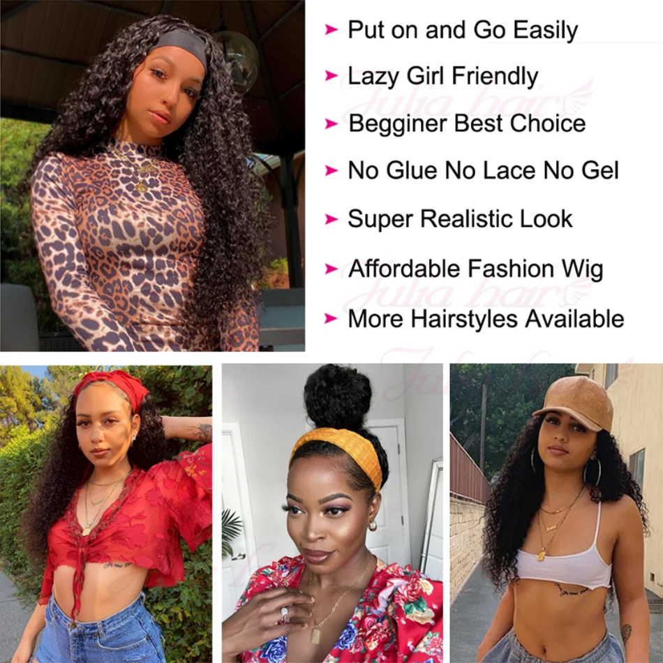 Красота Кудрявые Волнистые парик с головной повязкой натуральные бразильские