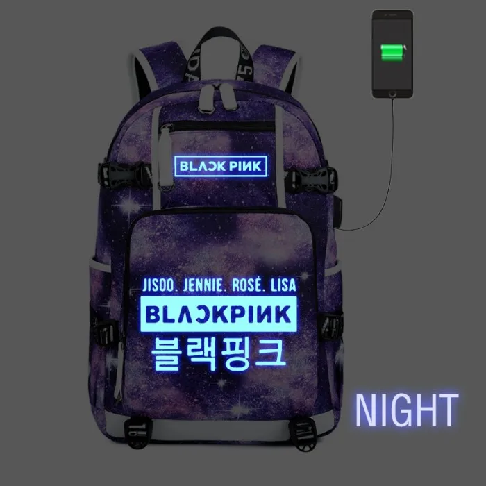 WISHOT KPOP Черный Розовый Дженни Лиза рюкзак на плечо дорожная школьная сумка светящаяся Повседневная зарядка через usb сумки для ноутбука - Цвет: Luminous 3