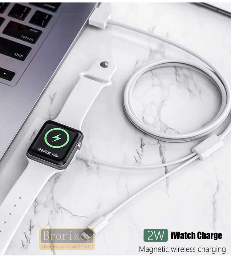 Беспроводное зарядное устройство для iPhone X XR 6 7 8 Plus Apple Watch Series 1 2 3 4 Магнитный зарядный кабель 2 в 1 3,3 футов/1 метр
