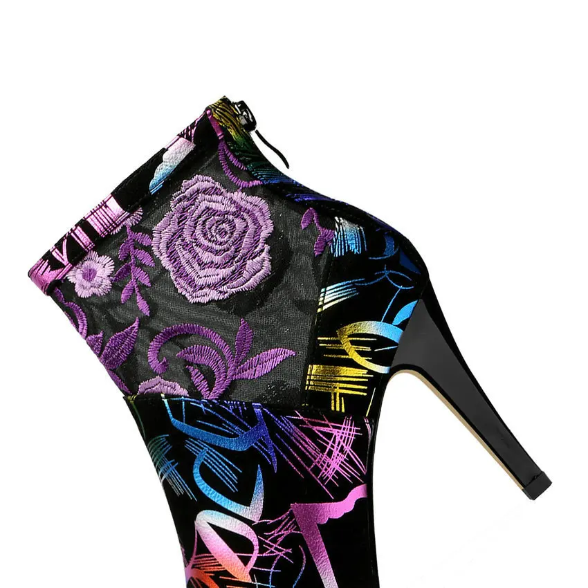 Женские замшевые ботильоны QUTAA розовые с острым носком на платформе тонком