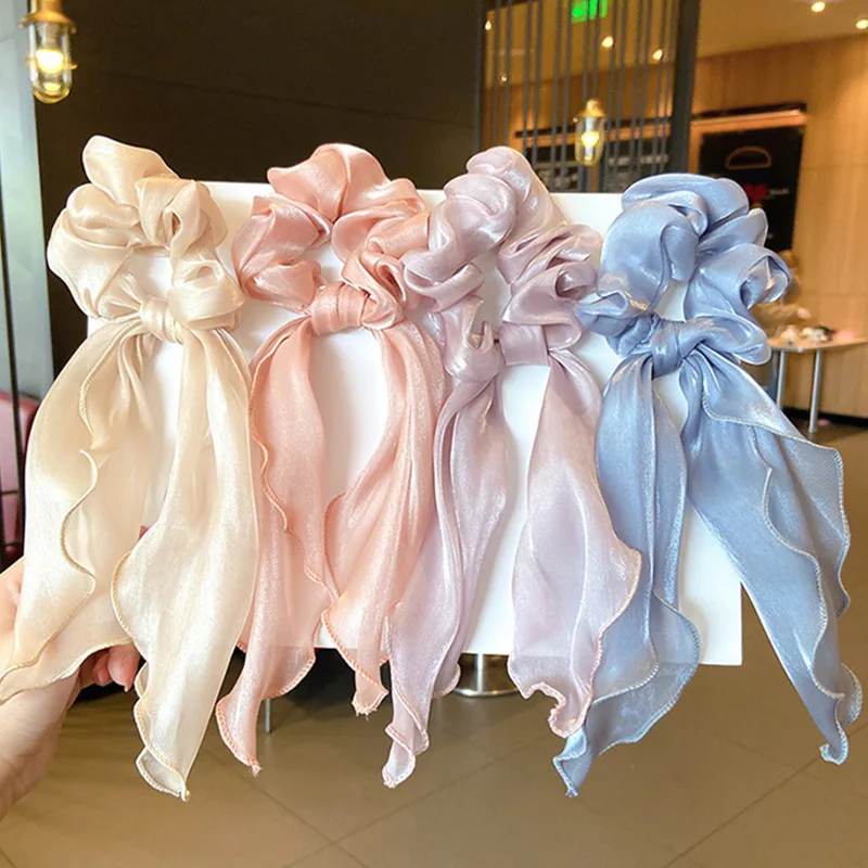 

Women Long Ribbon Hairband Silk Scrunchies Headwear Elegant Hair Rubber for Girls Elastic Hair Bands Hot Sale Hair Accessories