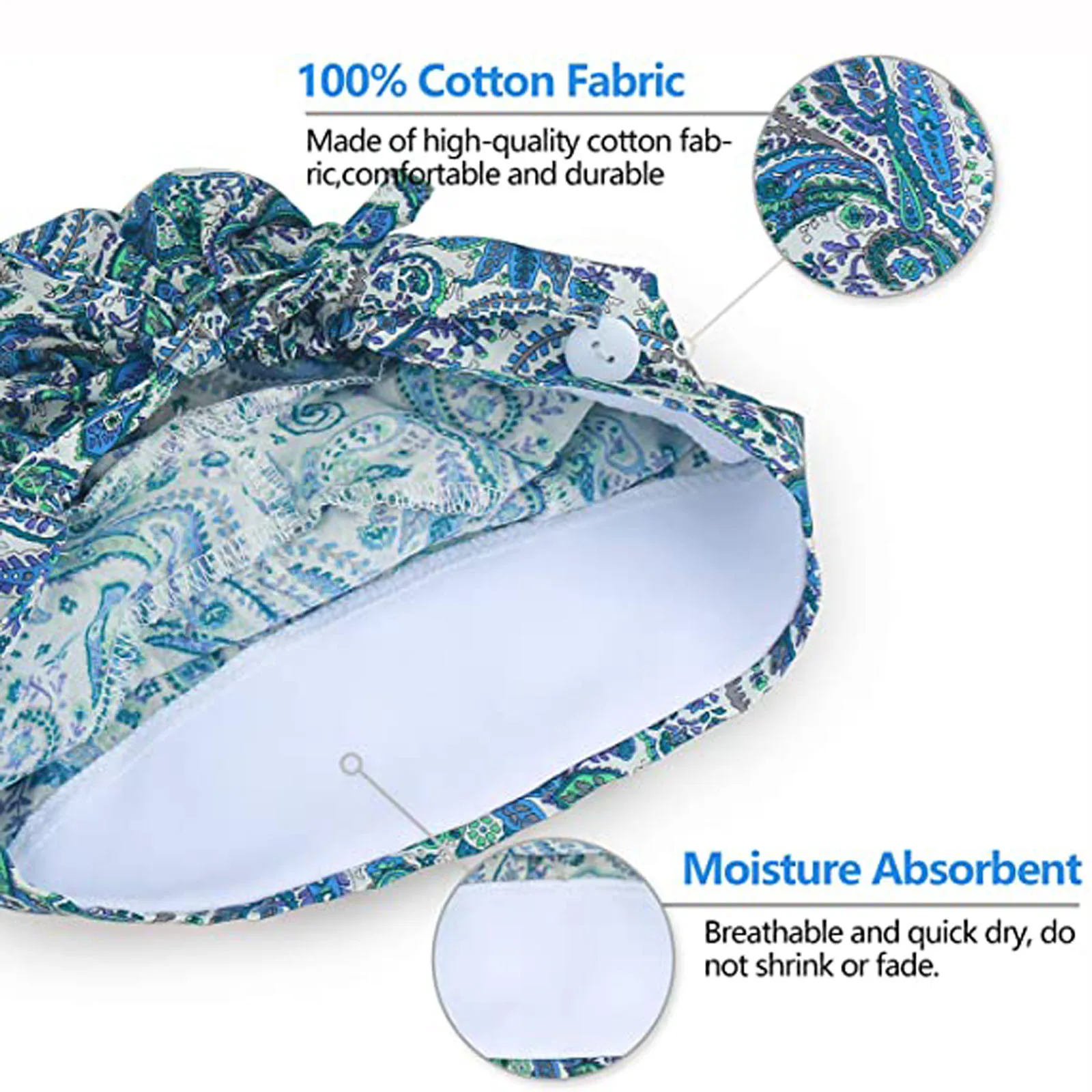 

Hats For Women Scrub Cap Cotton Printed Nurse Hat Work Cap Nurse Accessories Buttons Bouffant Hat Sweatband Gorro quirrgico N*