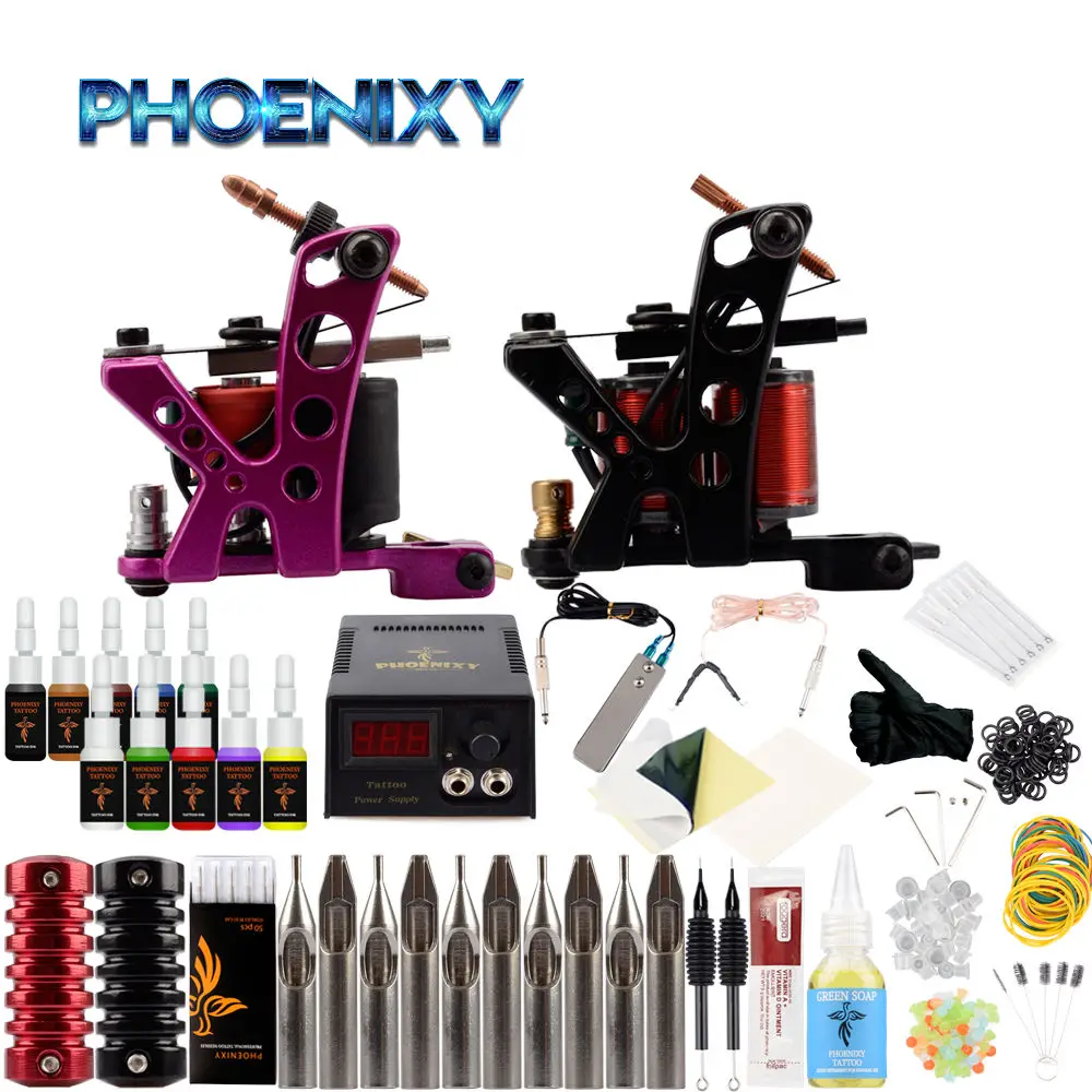 10Pcs Ink Kit Полный комплект машины для татуировки 8 Катушек пистолетов 20 цветов чернил черный пигмент набор Питания Перманентный боди-арт Макияж Профессиональный Набор Татуировок - Цвет: 10Pcs Ink Kit