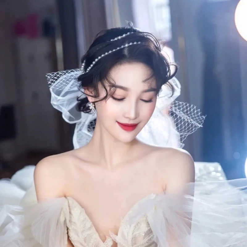 

Bride Wedding Headdress Sweet Double-Layer veil Headband Head Yarn Hair Accessories Wedding Accessories