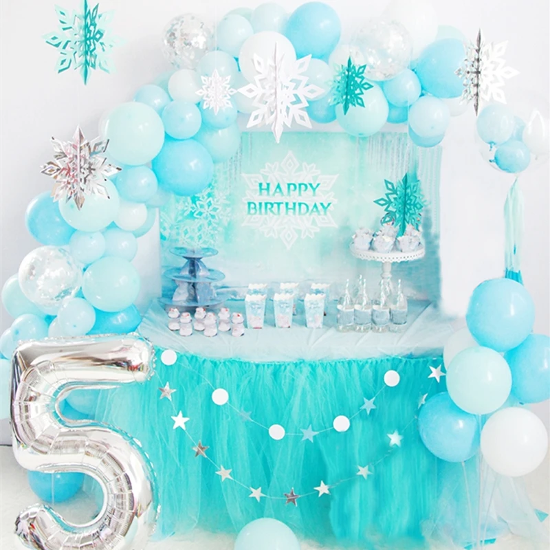 Замороженные вечерние украшения на 5 дней рождения для девочек синие снежные