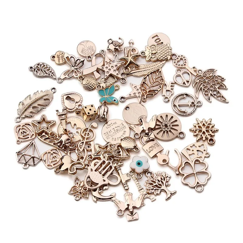 

36pcs/lot Rose Gold Color Metal Floating Charms Mixed Style Random DIY Handmade Bracelets Pendant for DIY Jewelry Making