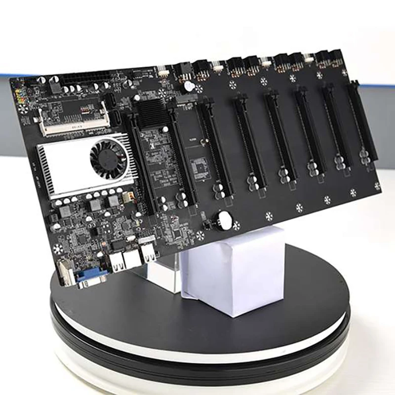 

BTC Mining Motherboard Set with CPU Fan 8XPCIE 16X Graphics Card Slot+10 Power Cords Memory Adapter VGA Motherboard