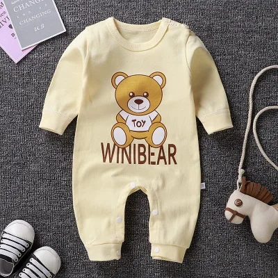 bear Детская одежда из хлопка для новорожденных, осенние детские комбинезоны унисекс для детей от 0 до 3 месяцев, от 3 до 15 месяцев, детские комбинезоны с длинными рукавами и рисунком кролика и медведя - Цвет: bear