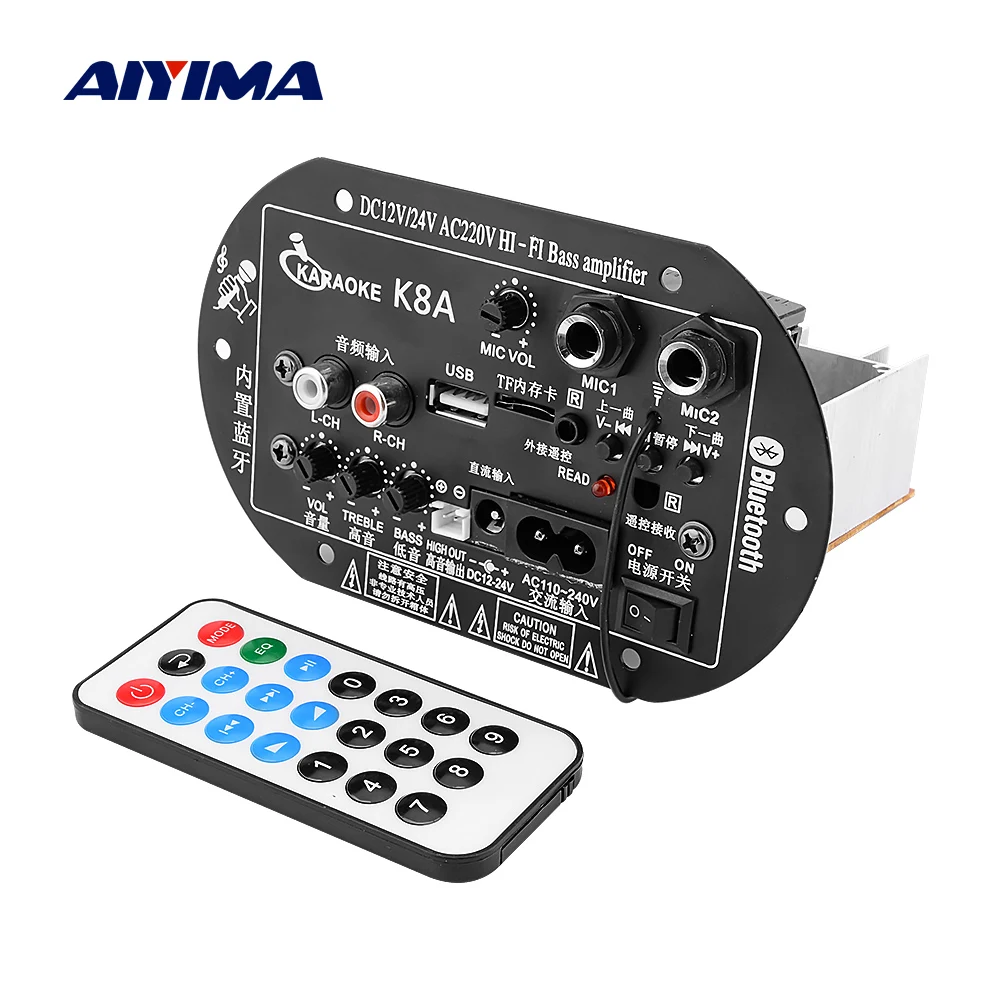 AIYIMA Bluetooth Сабвуфер Автомобильный домашний усилитель мощности двойной микрофон усилители Bluetooth 12 В 24 В 220 В театральная звуковая система