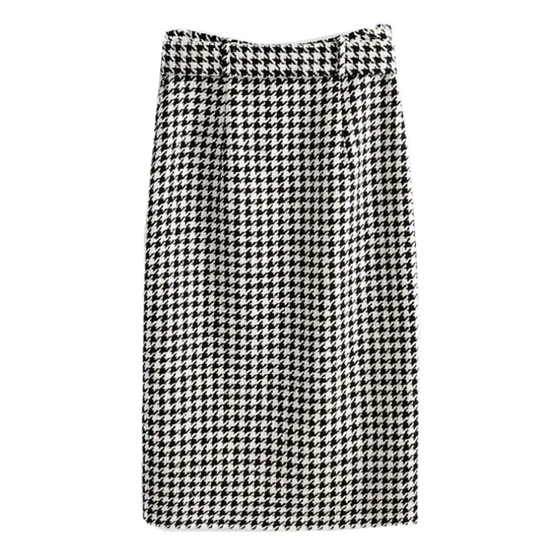 Женская твидовая юбка-карандаш в клетку винтажная однобортная средней длины с